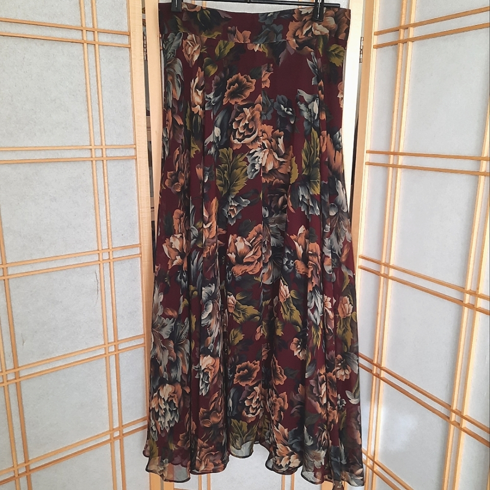1980s Vintage Flowy Print Midi/Maxi Skirt Size 10